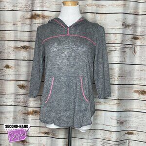 3/4 Length Sleeve Front Pocket Line Detail Lightweight Burn-out Fabric Hoodie